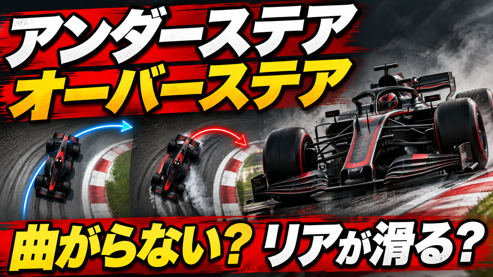 アンダーステアとオーバーステアの違い｜F1の無線と車載映像がわかる基本を表現したAI生成イラスト
