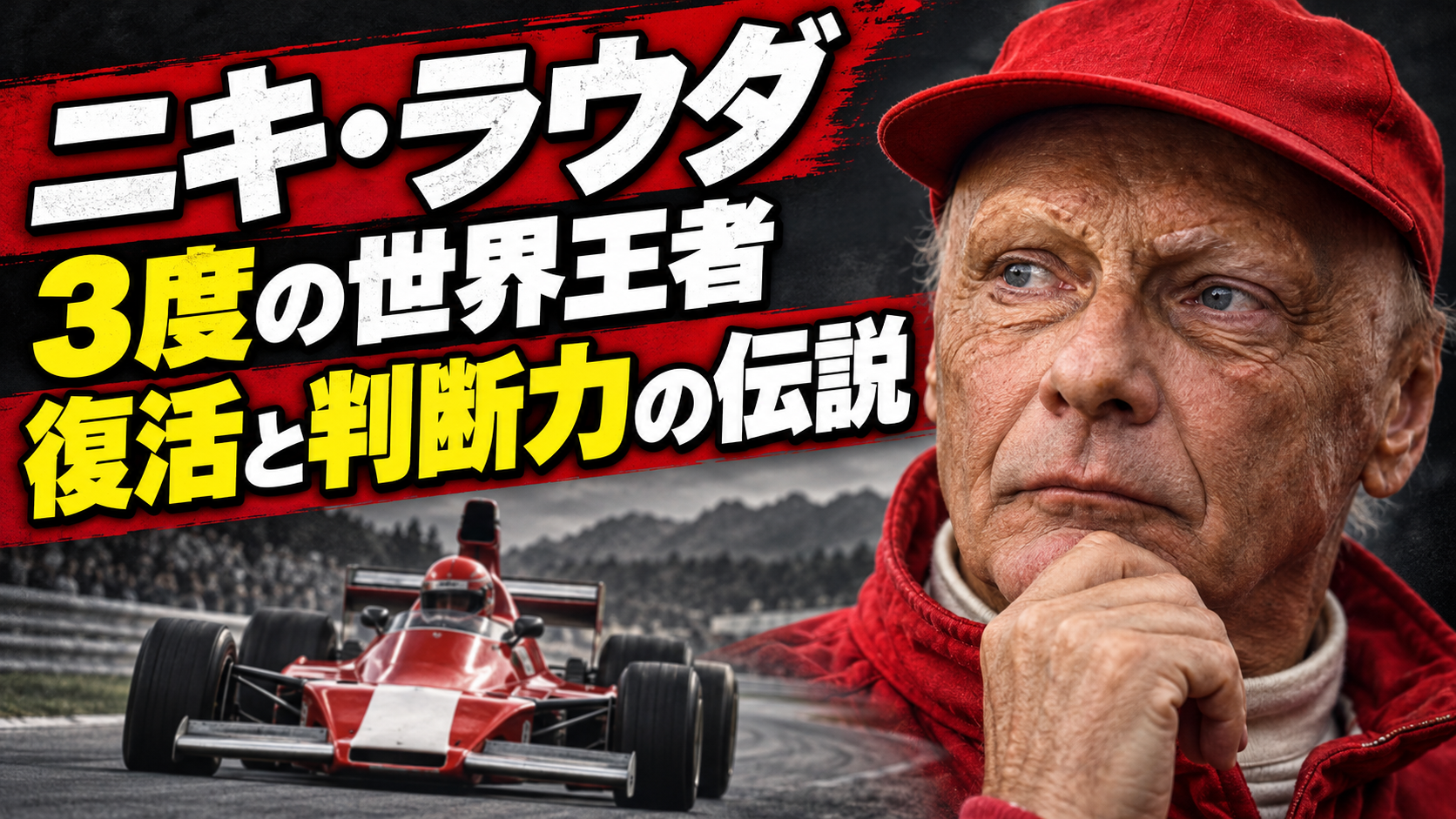 ニキ・ラウダとは？｜3度の世界王座と、速さを結果につなげる判断力を表現したAI生成イラスト